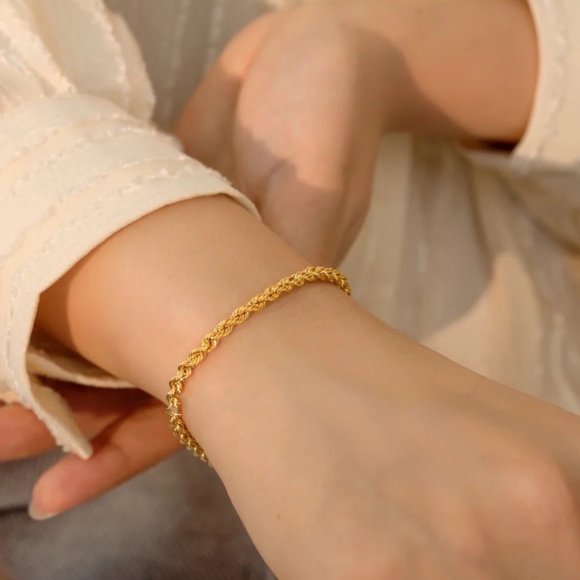 3/$35 18K Gold Plated Gold Twist Rope Chain Bracelet Stainless Steel Jewelry - Picture 6 of 6